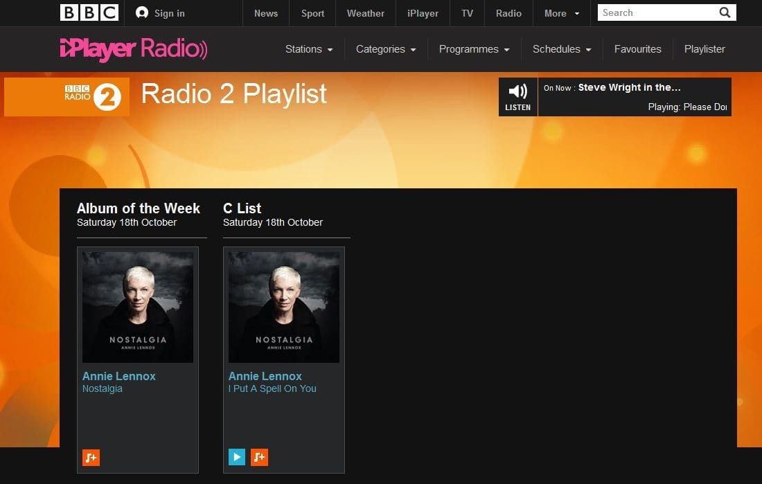 Annie Lennox - Nostalgia - BBC Radio 2 Album Of The Week